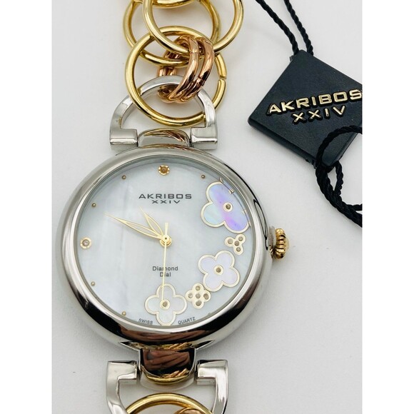New Akribos xxiv diamond dial swiss quartz watch